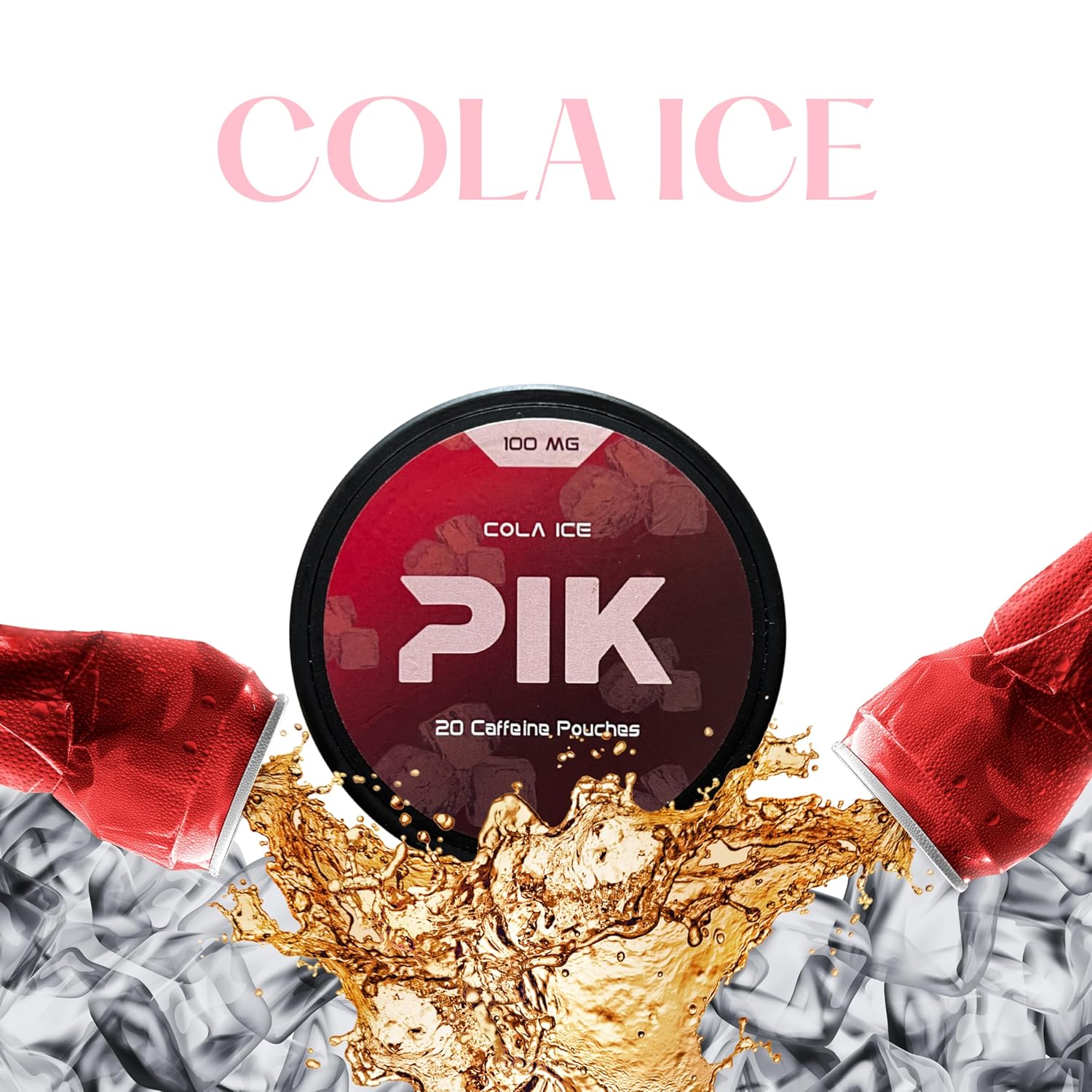 PIK Caffeine Pouches - Cola Ice Flavor | 20 Pouches -100mg Strength Each | Nicotine & Tobacco Free | Energy Boost & Workout Supplement | Coffee Addicts' Delight