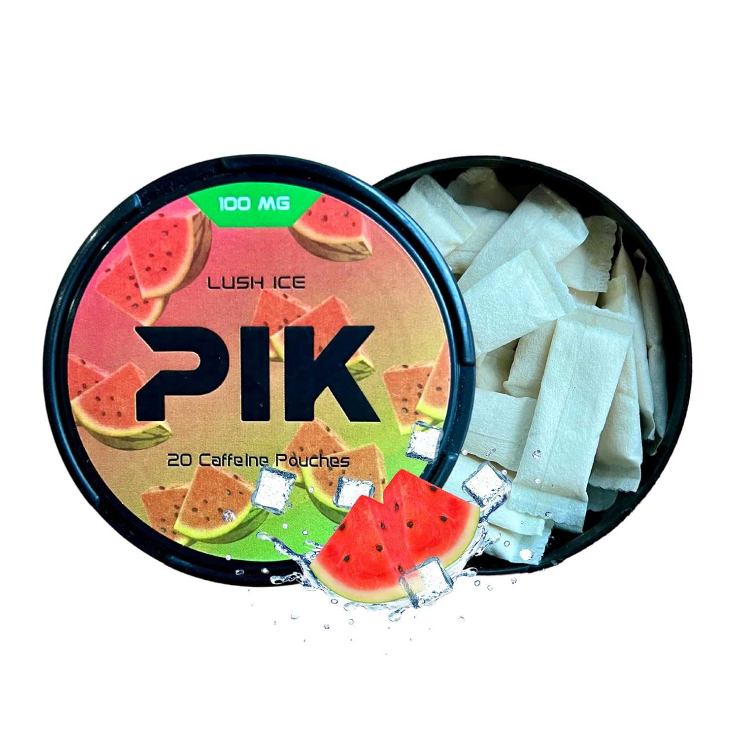 PIK Caffeine Pouches - Lush Ice Flavor | 20 Pouches -100mg Strength Each | Nicotine & Tobacco Free | Energy Boost & Workout Supplement | Coffee Addicts' Delight